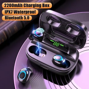 Wireless Headphones Bluetooth V5.0 Earphones LED Display With Charging Case