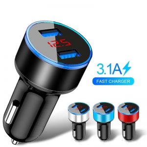 Dual USB Car Phone Charger With LED Display